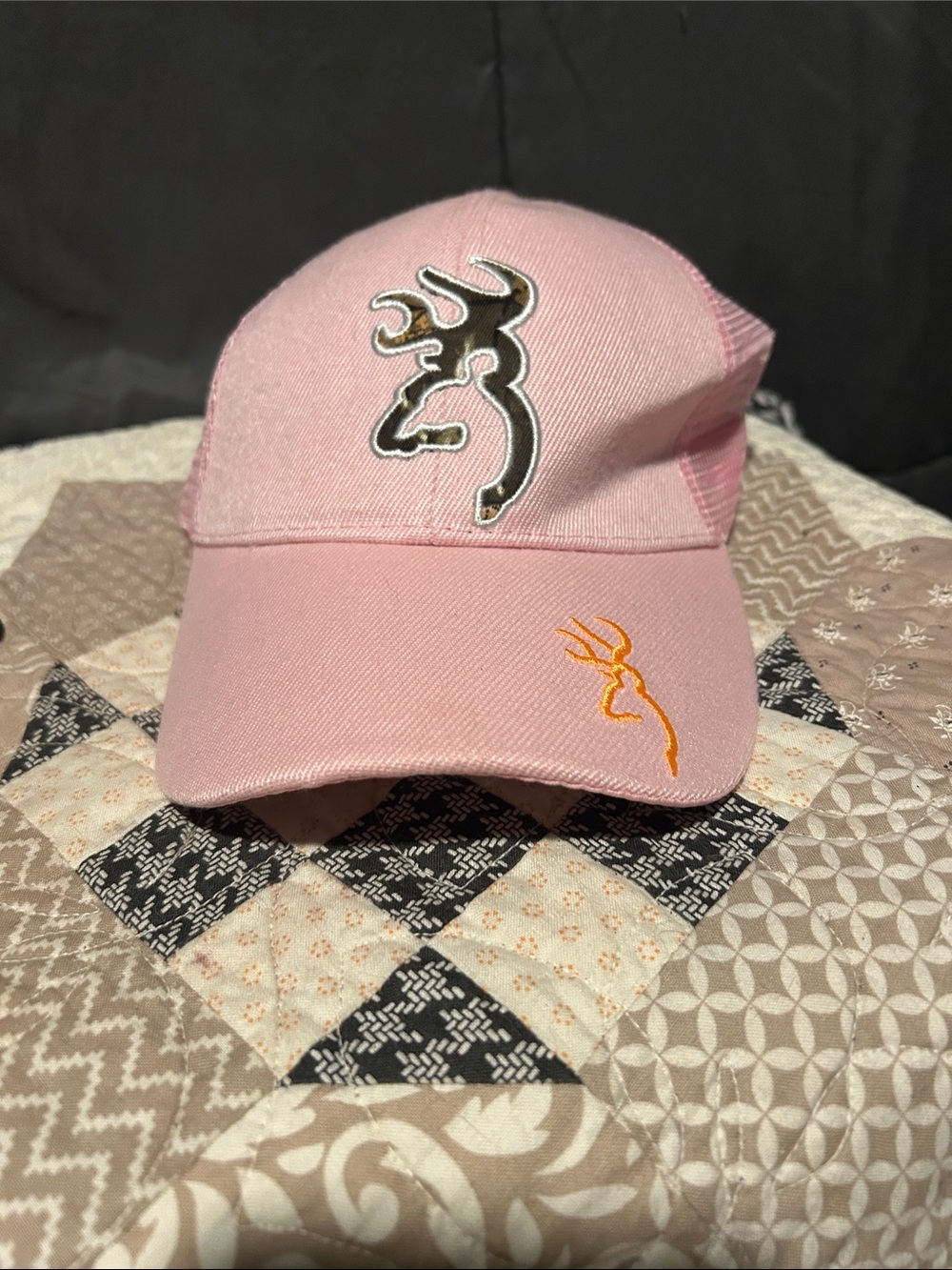 Browning Pink Kids Trucker Hat with Orange Accent